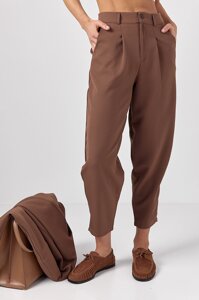 Жіночі штани-банани зі складками - коричневий цвет, M (є розміри)