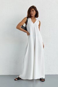 Літній комбінезон вільного фасону - молочний цвет, M (є розміри)