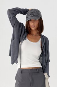 В'язаний кардиган з капюшоном - темно-сірий цвет, ONE SIZE (є розміри)