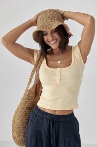 Приталена футболка на ґудзиках - лимонний цвет, S (є розміри)