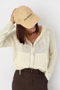 В'язаний кардиган з капюшоном - лимонний цвет, ONE SIZE (є розміри)