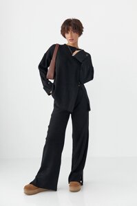 В'язаний костюм в рубчик вільною крою - чорний цвет, ONE SIZE (є розміри)