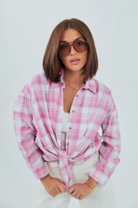 Картата сорочка з довгим рукавом - рожевий цвет, L (є розміри)