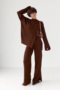 В'язаний костюм в рубчик вільною крою - коричневий цвет, ONE SIZE (є розміри)