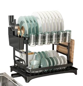 Сушарка дворівнева для посуду з неіржавкої сталі Чорна Зручна сушарка для посуду