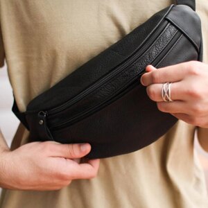 Бананка з натуральної шкіри, сумка чоловіча-жіноча барсетка чорна сумочка