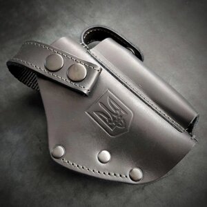 Кобура поясна| під ПМ| чорна| шкіряна з тисненням герба України в Києві від компанії MixMiraMаrket