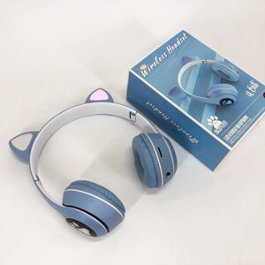 Бездротові навушники з котячими вушками та RGB підсвічуванням Cat VZV 23M. Колір: блакитний