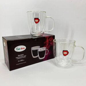 Набір скляних чашок з подвійними стінками Con Brio CB-8423-2, 2шт, 230мл, Прозорі чашки