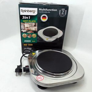 Плита електрична Rainberg RB-009 одноконфоркова настільна електроплита на одну конфорку з нержавіючої сталі