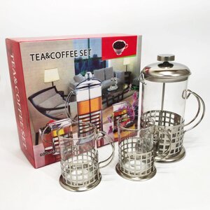 Прес заварник із жароміцного боросилікатного скла UNIQUE UN-1155 0.6 л + 2 чашки Френч-прес для кави