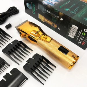 Акумуляторна машинка для стрижки волосся VGR V-280 з дисплеєм та насадками якісна. Колір: золотий