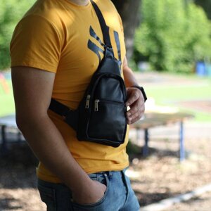 Сумка з натуральної шкіри, слінг чоловічий чорний, барсетка, крос боді, Практична сумка-месенджер