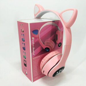 Бездротові навушники з котячими вушками та RGB підсвічуванням Cat VZV 23M. Колір: рожевий
