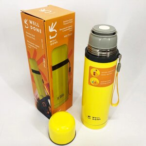 Термос вакуумний Well Done WD-7145Y 500 мл. Хороший невеликий термос для питної води. Колір: жовтий