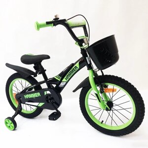 Дитячий двоколісний велосипед Hammer Smart H2021 20 дюймів із бічними колесами, кошиком. Колір: зелений
