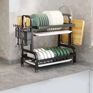 Сушарка дворівнева для посуду з неіржавкої сталі Чорна Зручна сушарка для посуду