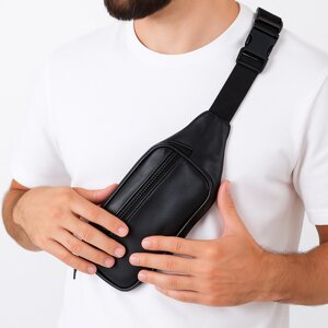 Шкіряна бананка чорна міні – чоловіча та жіноча сумка з натуральної італійської шкіри