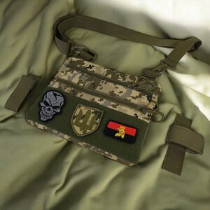 Нагрудна чоловіча сумка тактична тканинна, Тактичний рюкзак ВСУ, Сумка через плече військова