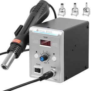 Термоповітряна паяльна станція 700Вт + 3 насадки, 858D / Паяльник термоповітряний / Фен для пайки