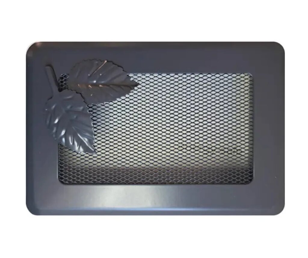 Вентиляційна решітка Darco Р1 light з листком, 195х135 мм, графіт від компанії Магазин камінів і печей - фото 1