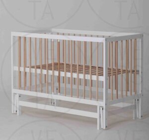 Ліжечко дитяче "Казка"1) шарнір-підшипник з висувною палочкою + шухляда (Білий+натуральна палочка)