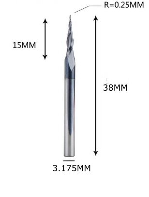 Фреза конусна для ЧПУ R0,25-D3,175-L38-l15 від компанії SOLID TOOLS - фото 1