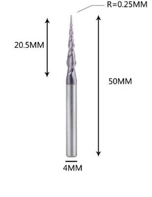 Фреза конусна для ЧПУ R0,25-D4-L50-l20,5 від компанії SOLID TOOLS - фото 1