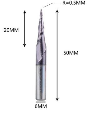 Фреза конусна для ЧПУ R0,5-D6-L50-l20 від компанії SOLID TOOLS - фото 1
