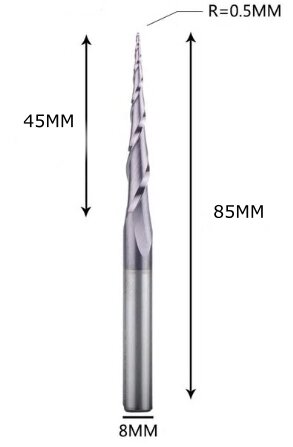 Фреза конусна для ЧПУ R0,5-D8-L85-l45 від компанії SOLID TOOLS - фото 1
