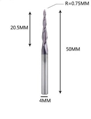 Фреза конусна для ЧПУ R0,75-D4-L50-l20,5 від компанії SOLID TOOLS - фото 1