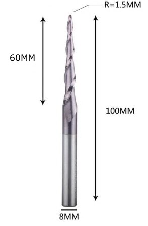 Фреза конусна для ЧПУ R1,5-D8-L100-l60 від компанії SOLID TOOLS - фото 1