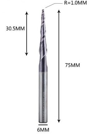 Фреза конусна для ЧПУ R1-D6-L75-l30,5 від компанії SOLID TOOLS - фото 1