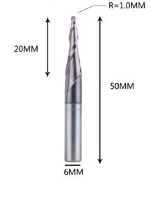 Фреза конусна для ЧПК R1-D6-L50-l20