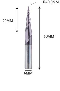 Фреза конусна для ЧПУ R0,5-D6-L50-l20
