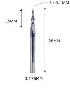 Фреза конусна для ЧПУ R0,1-D3,175-L38-l15