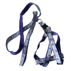 Комплект для котів нейлоновий повідець і шлея фіолетова ширина 2,0 см об’єм 32-54 см довжина 120 см дитячий малюнок Фауна