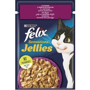 Корм для котів Felix Sensations Jellies з качкою та шпинатом у желе 85 г Purina