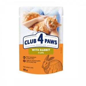 Корм для дорослих котів з кроликом у желе 85 г Клуб 4 лапи