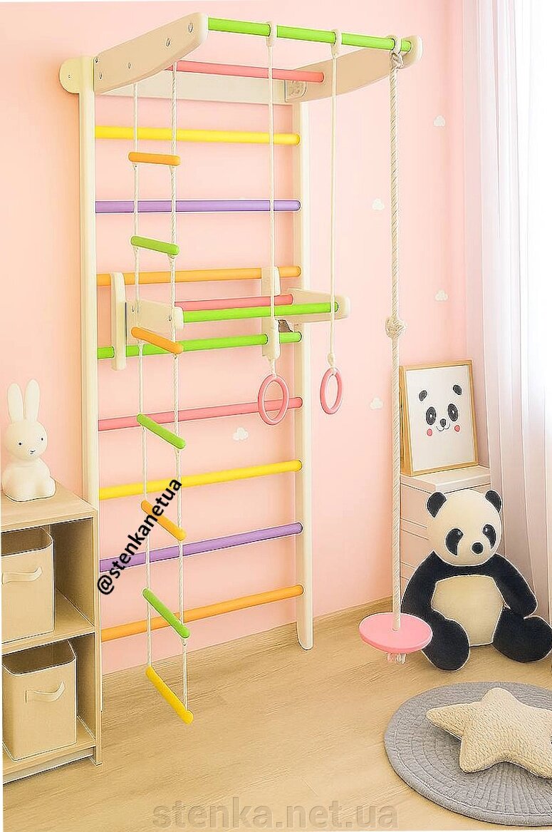 Дитяча шведська спортивна стінка з турничком и диском h225 від компанії SportStenkaUA Шведська стінка, спортивний куточок з виробництва, Київ - фото 1