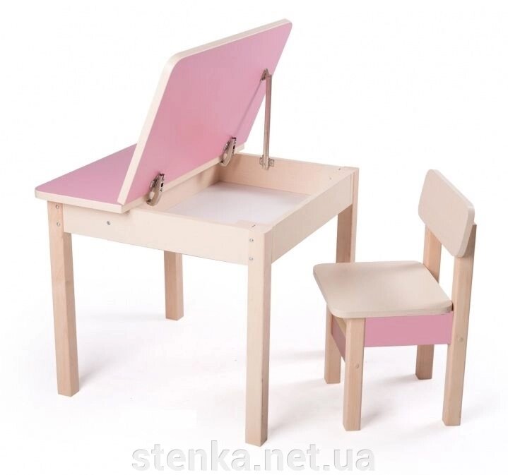 Дитячий столик - мольберт і стільчик Бежевий + Рожевий від компанії SportStenkaUA Шведська стінка, спортивний куточок з виробництва, Київ - фото 1