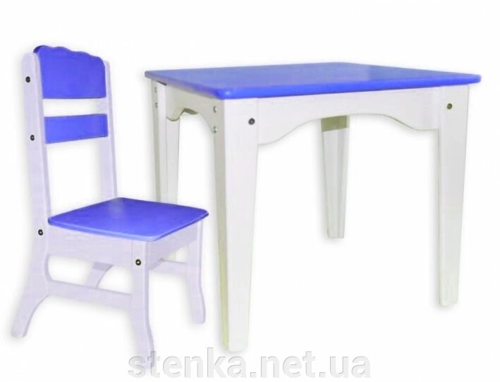 Комплект дитячих меблів: столик і стільчик біло-синій від компанії SportStenkaUA Шведська стінка, спортивний куточок з виробництва, Київ - фото 1