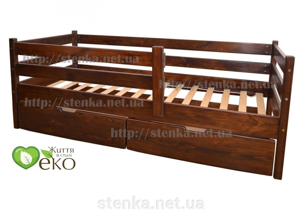 Ліжко дерев'яна з знімним бортом, тонування і ящики, масив від компанії SportStenkaUA Шведська стінка, спортивний куточок з виробництва, Київ - фото 1