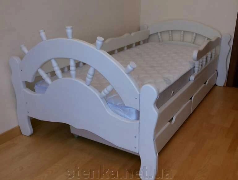 Ліжко дитяче "Капітан" з вільхи в білому кольорі від компанії SportStenkaUA Шведська стінка, спортивний куточок з виробництва, Київ - фото 1