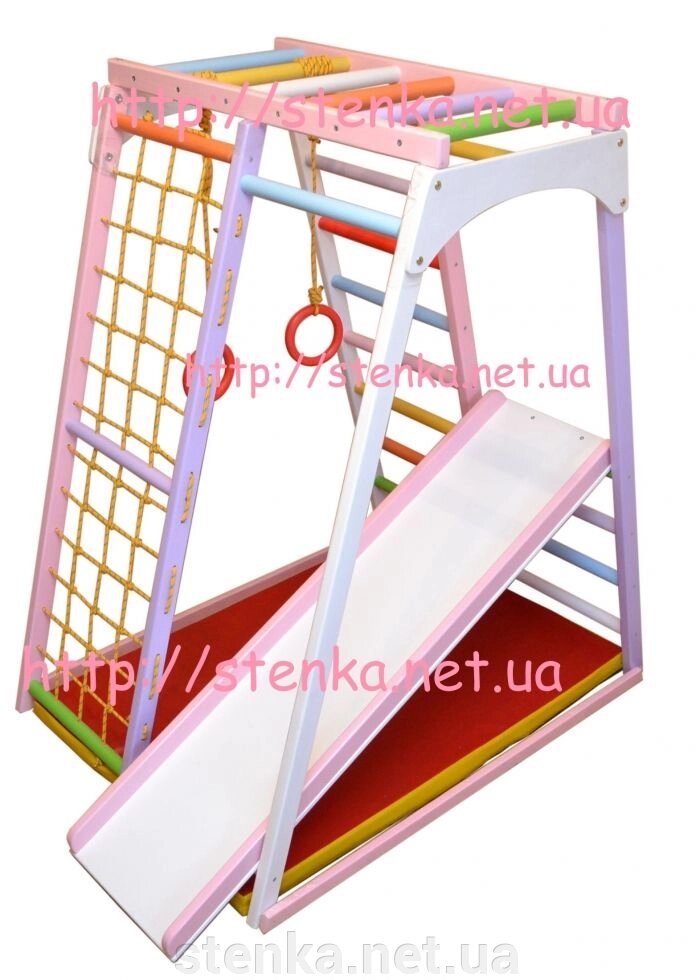 Спортивний куточок для дівчинки "Смайлик Рожевий" 1,45m від компанії SportStenkaUA Шведська стінка, спортивний куточок з виробництва, Київ - фото 1
