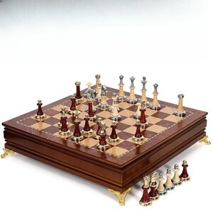 Шаховий набір 15" (38 см) дерев’яна дошка з шухлядками та металізованими фігурами