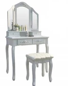 Косметичний туалетний столик із трьома дзеркалами + табурет