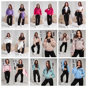 Костюм трійка з якісним накатом Худі, джогери та топ зріст 140 по 164