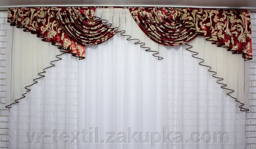Ламбрекен із тканини блекаут на карниз 3м. 144л, колір бордовий з бежевим. Код 144л (062шА) 60-118