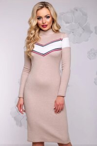 Облегающее Теплое Платье из Ангоры с Орнаментом Кофейное S-XL